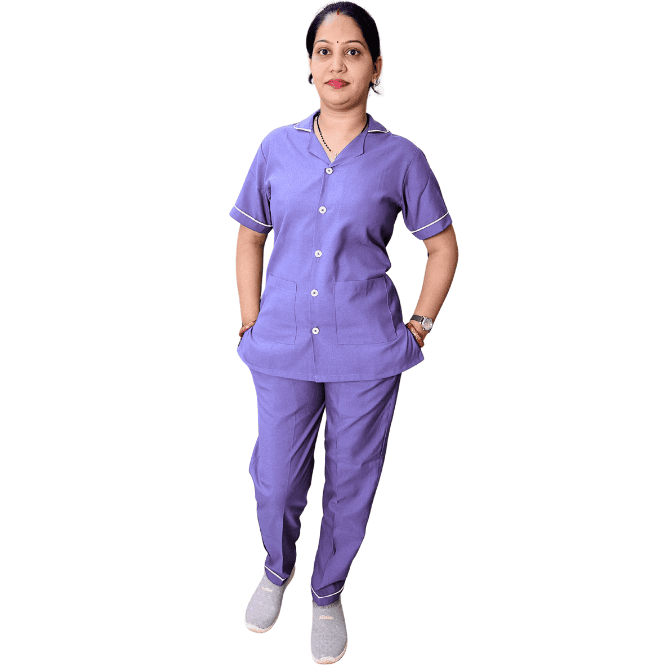 Nurse Uniform Female |Pant Shirt |Purple Round Collar Shirt. Bottom Strip Pant |Premium