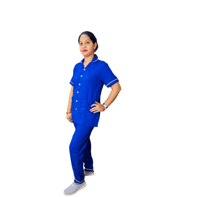 Nurse Uniform Stand Collar Shirt, Pant Female Blue