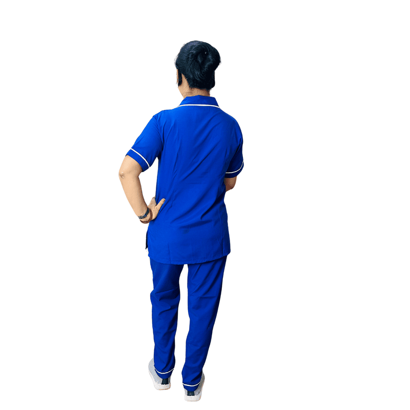 Nurse Uniform Stand Collar Shirt, Pant Female Blue