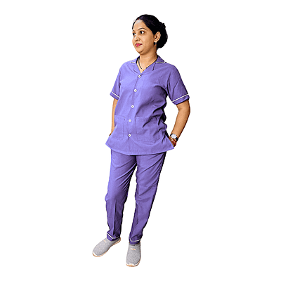 Nurse Uniform Female |Pant Shirt |Purple Round Collar Shirt. Bottom Strip Pant |Premium