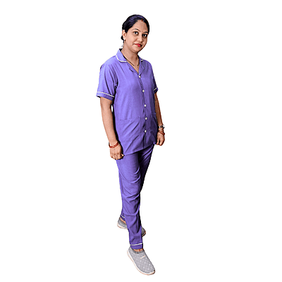 Nurse Uniform Female |Pant Shirt |Purple Round Collar Shirt. Bottom Strip Pant |Premium