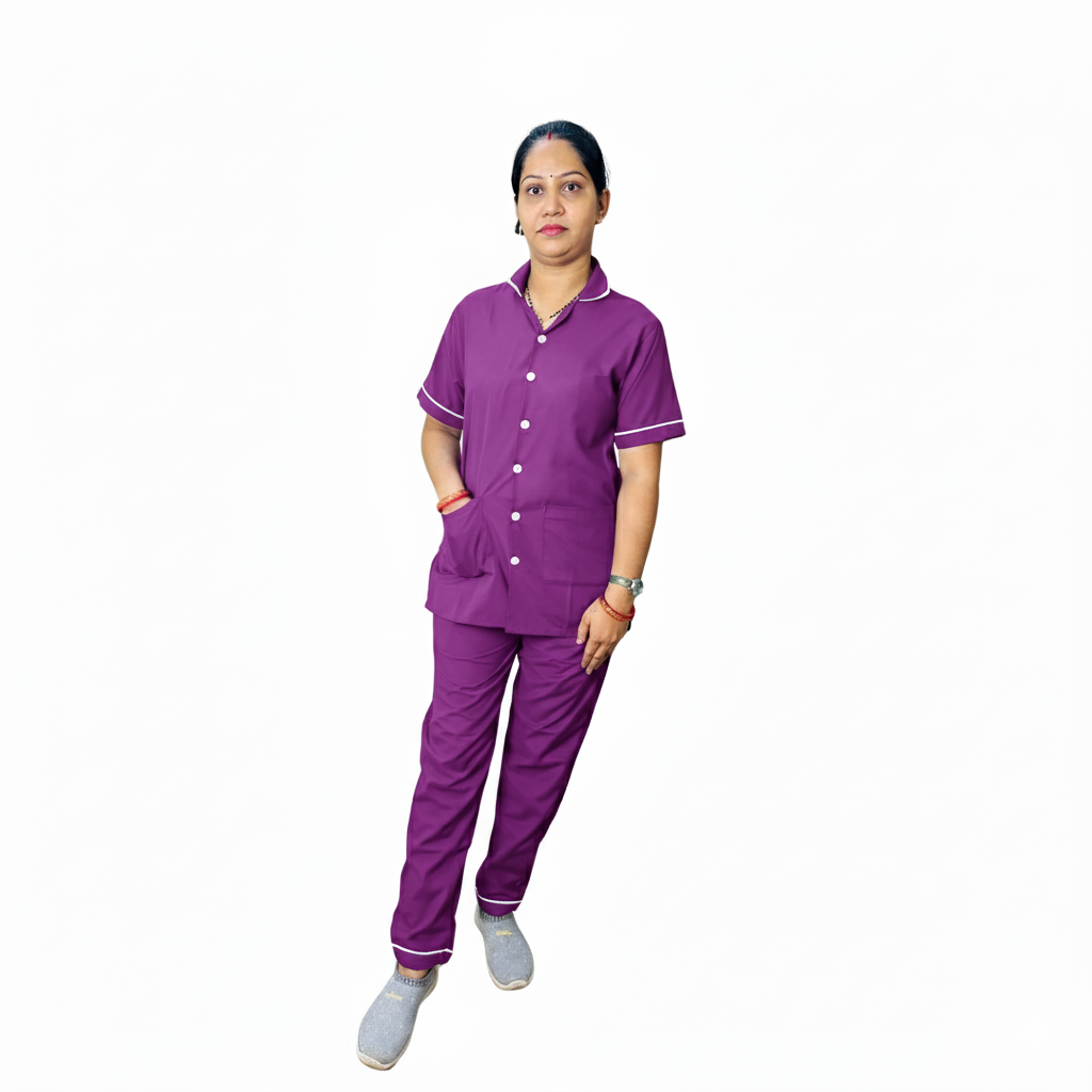 Nurse Uniform Stand Collar Shirt, Pant Female Purple
