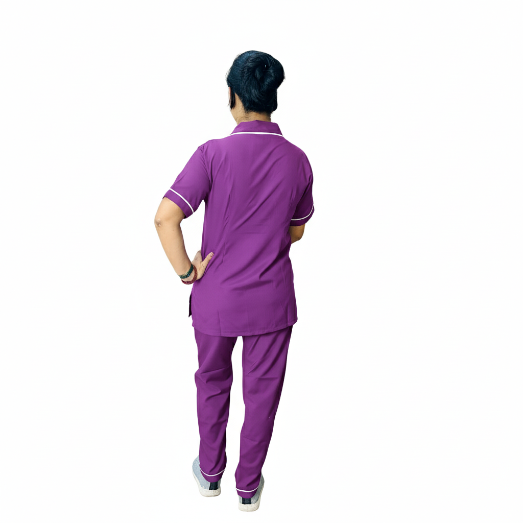 Nurse Uniform Stand Collar Shirt, Pant Female Purple