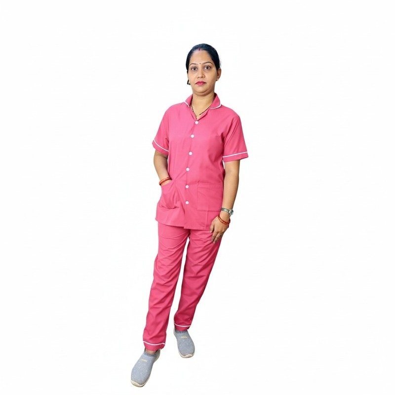 Nurse Uniform Stand Collar Shirt, Pant Pink