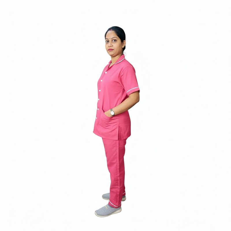 Nurse Uniform Stand Collar Shirt, Pant Pink