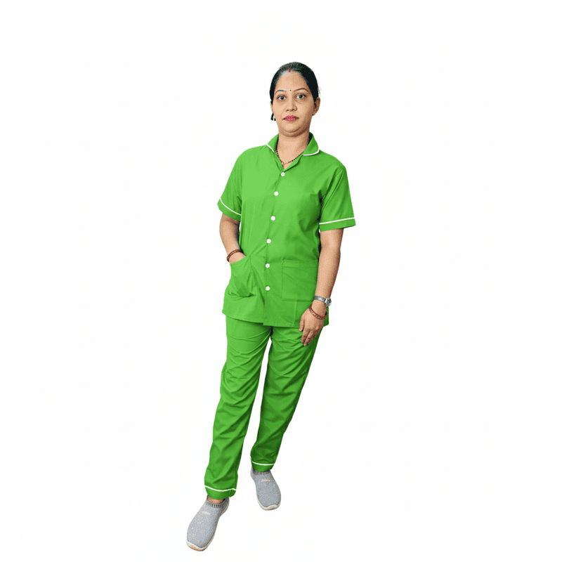 Nurse Uniform Stand Collar Shirt, Pant Female Green