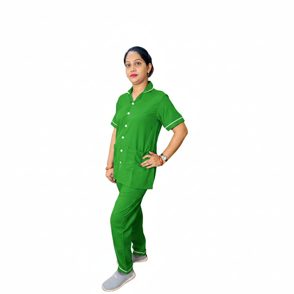 Nurse Uniform Stand Collar Shirt, Pant Female Green