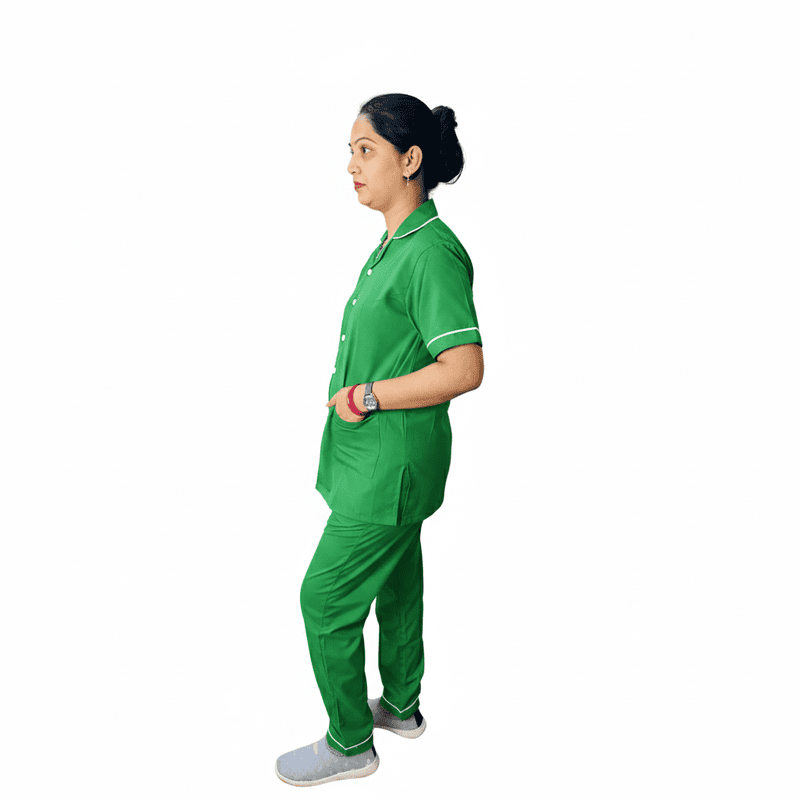 Nurse Uniform Stand Collar Shirt, Pant Female Green