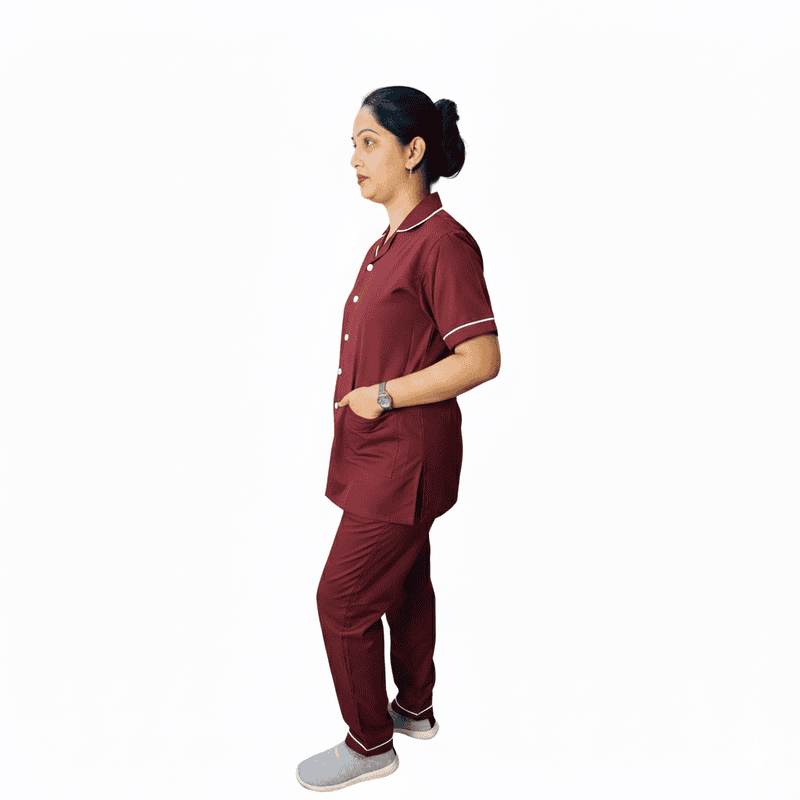 Nurse Uniform Stand Collar Shirt, Pant Female Marron