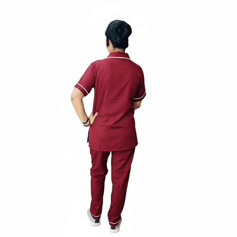 Nurse Uniform Stand Collar Shirt, Pant Female Marron